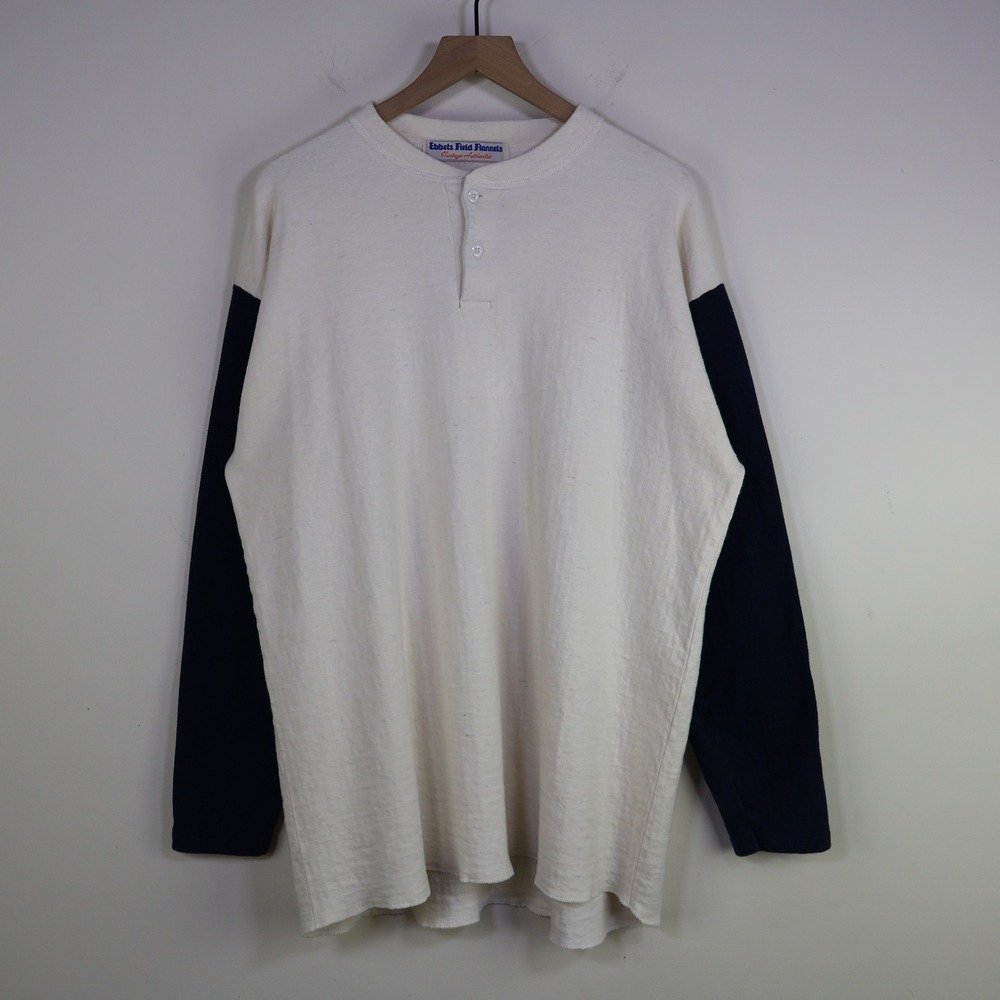 Vintage‎ Ebbets Field Flannels Fungo Baseball Henley Shirt XL Cream Navy